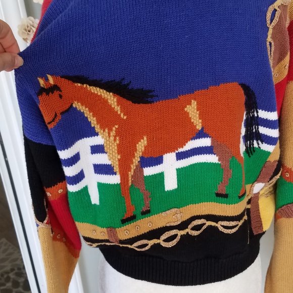 Rare Vintage Berek Horse cropped cardigan sweater - Picture 5 of 8